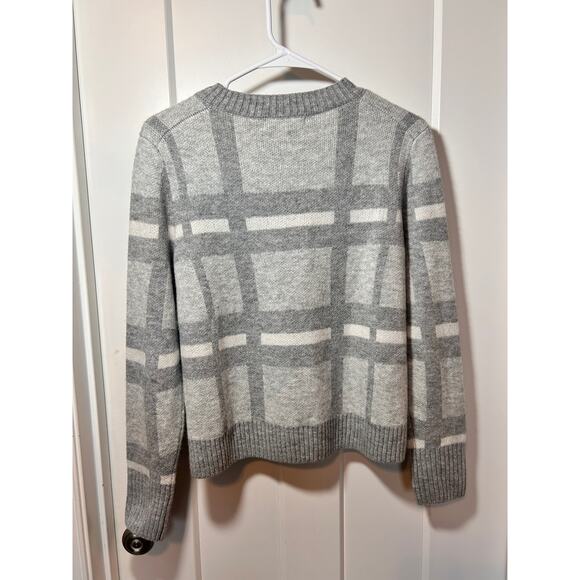 Banana Republic Womens Plaid Crew Neck Knit Sweater Casual Gray White Size Small - Picture 4 of 8